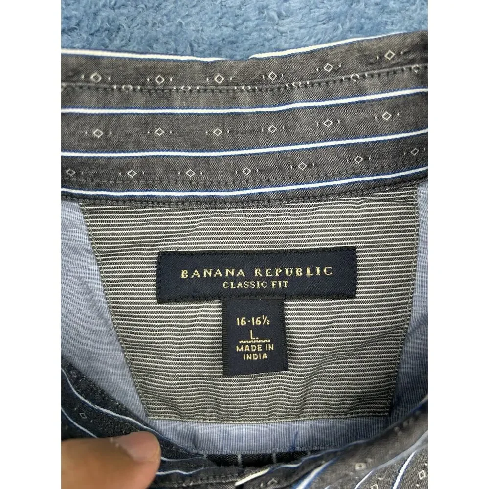 Banana Republic size L Men’s Gray Blue Striped Long Sleeve Button Up Shirt